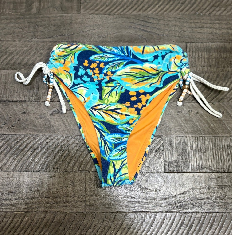 Aerie Real Good High Cut Cheeky Bikini Bottom Blue Floral Small NWT